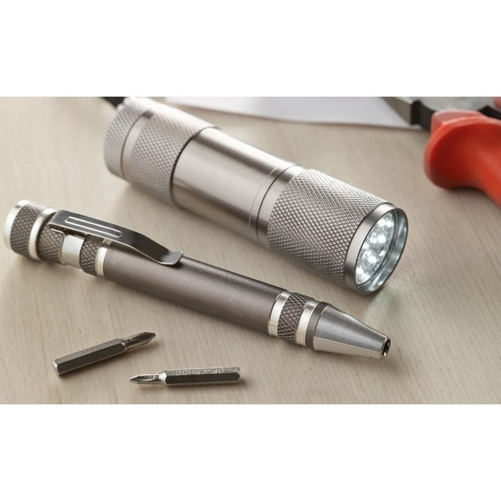 COMBITOOL - Titanio - STRUMENTI E LUCI - Midocean - Bricolage, Set Attrezzi 2 Pezzi Mo8559, Tools & Lights